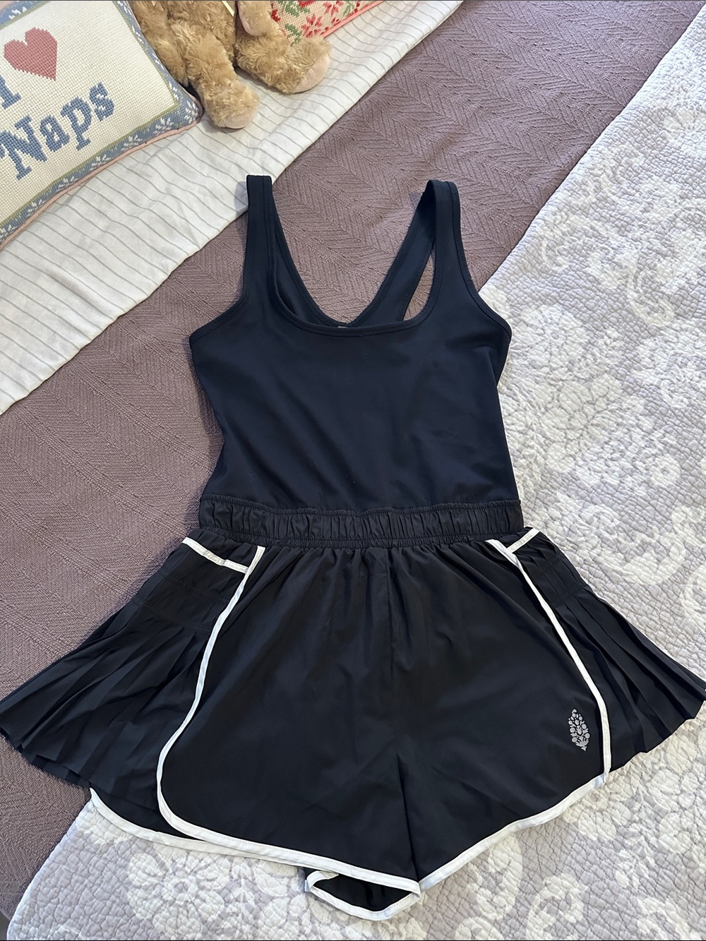 Free People Black Tank Romper with White Trim